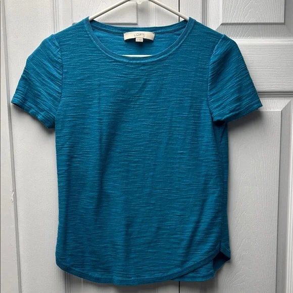 LOFT Blue Fitted Short Sleeve T-Shirt - Picture 1 of 4
